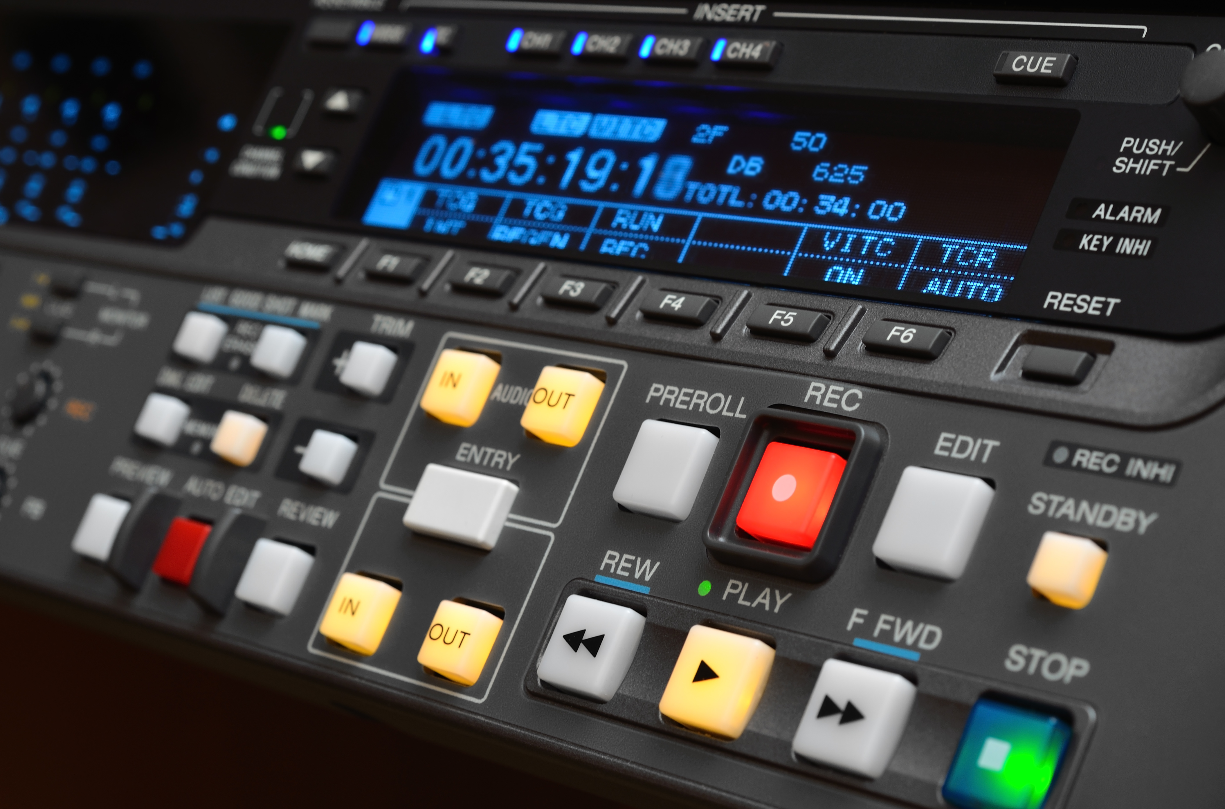 Professional video recorder. Control panel.
